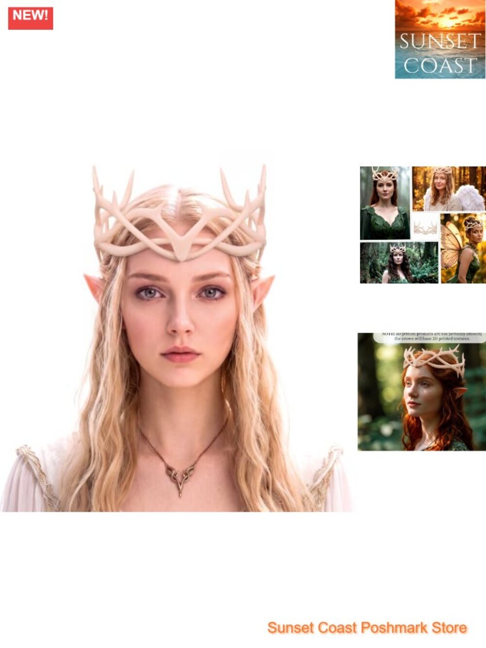 3D Printed Antler Crown Fairy Woodland Elf Headband Renaissance Cosplay